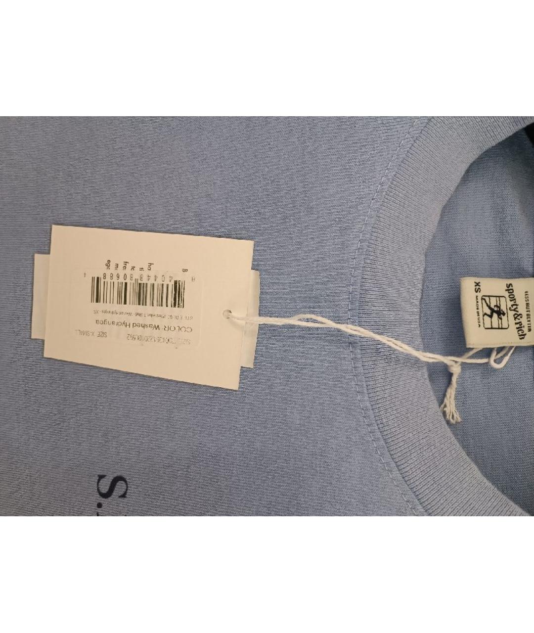 SPORTY AND RICH Голубая хлопковая футболка, фото 3