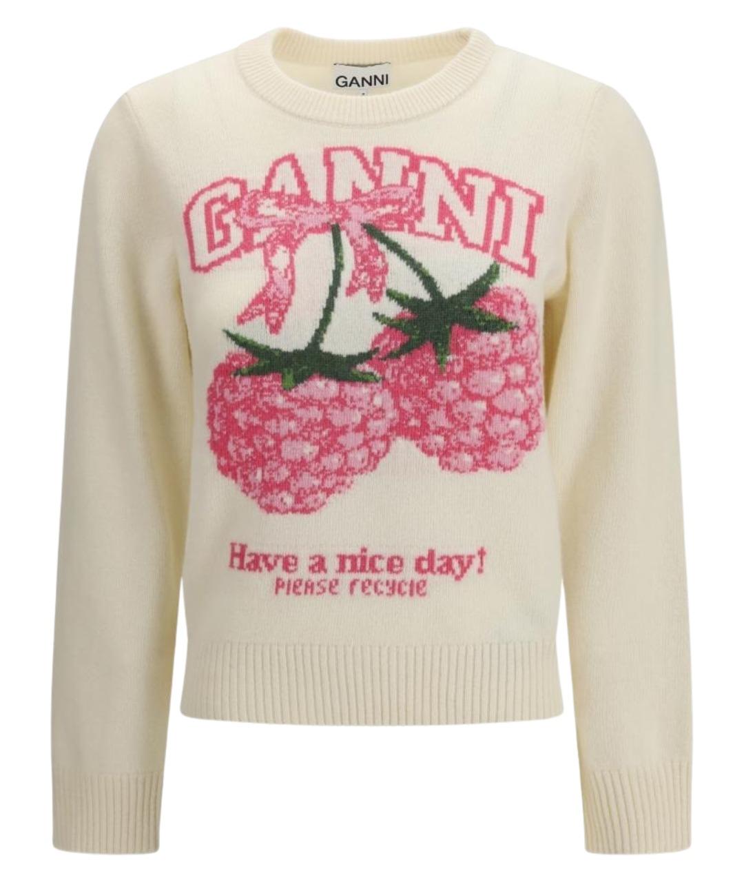 GANNI Бежевый шерстяной джемпер / свитер, фото 1