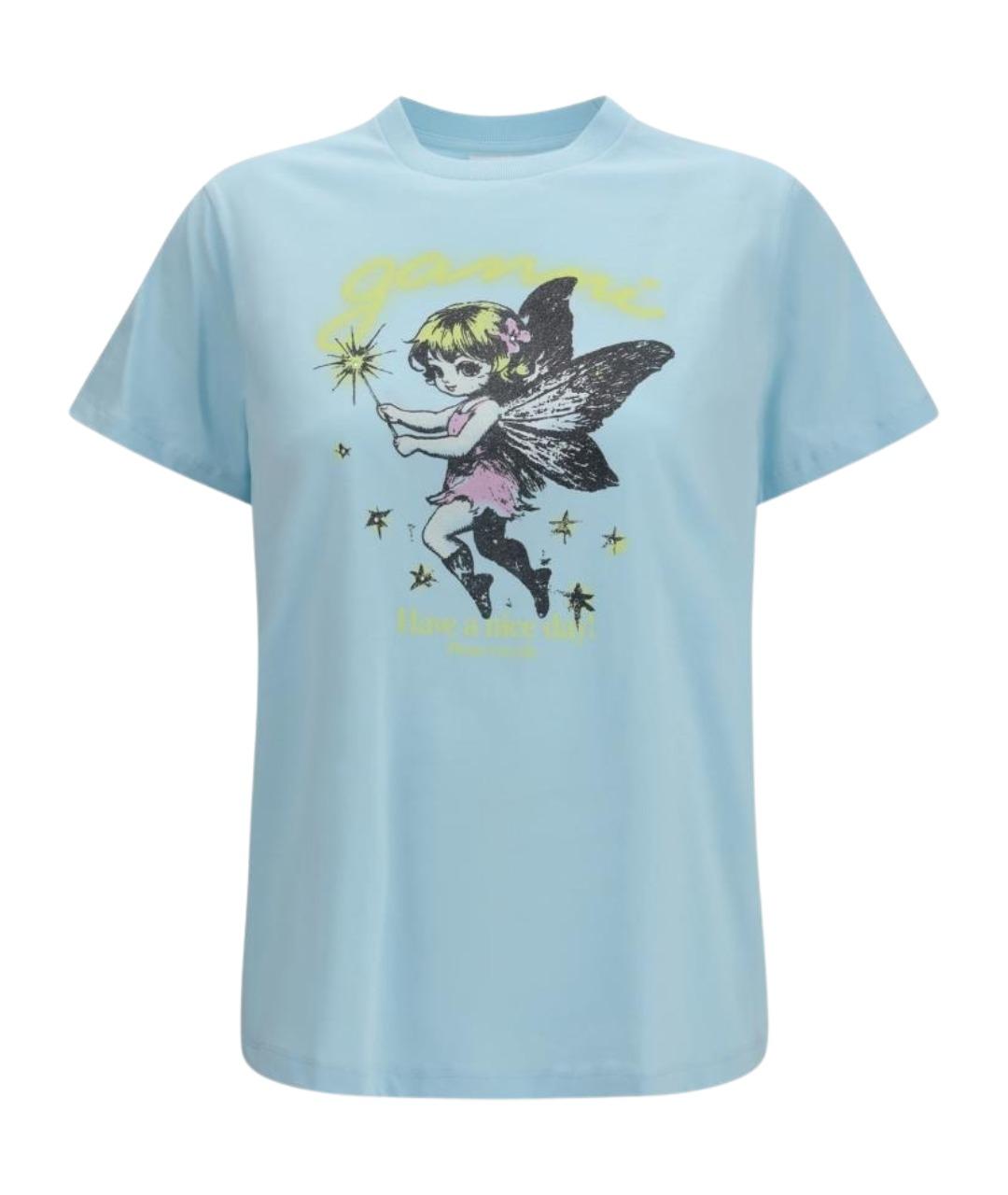 GANNI Голубая хлопковая футболка, фото 1