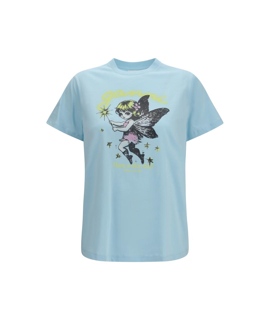 GANNI Голубая хлопковая футболка, фото 4