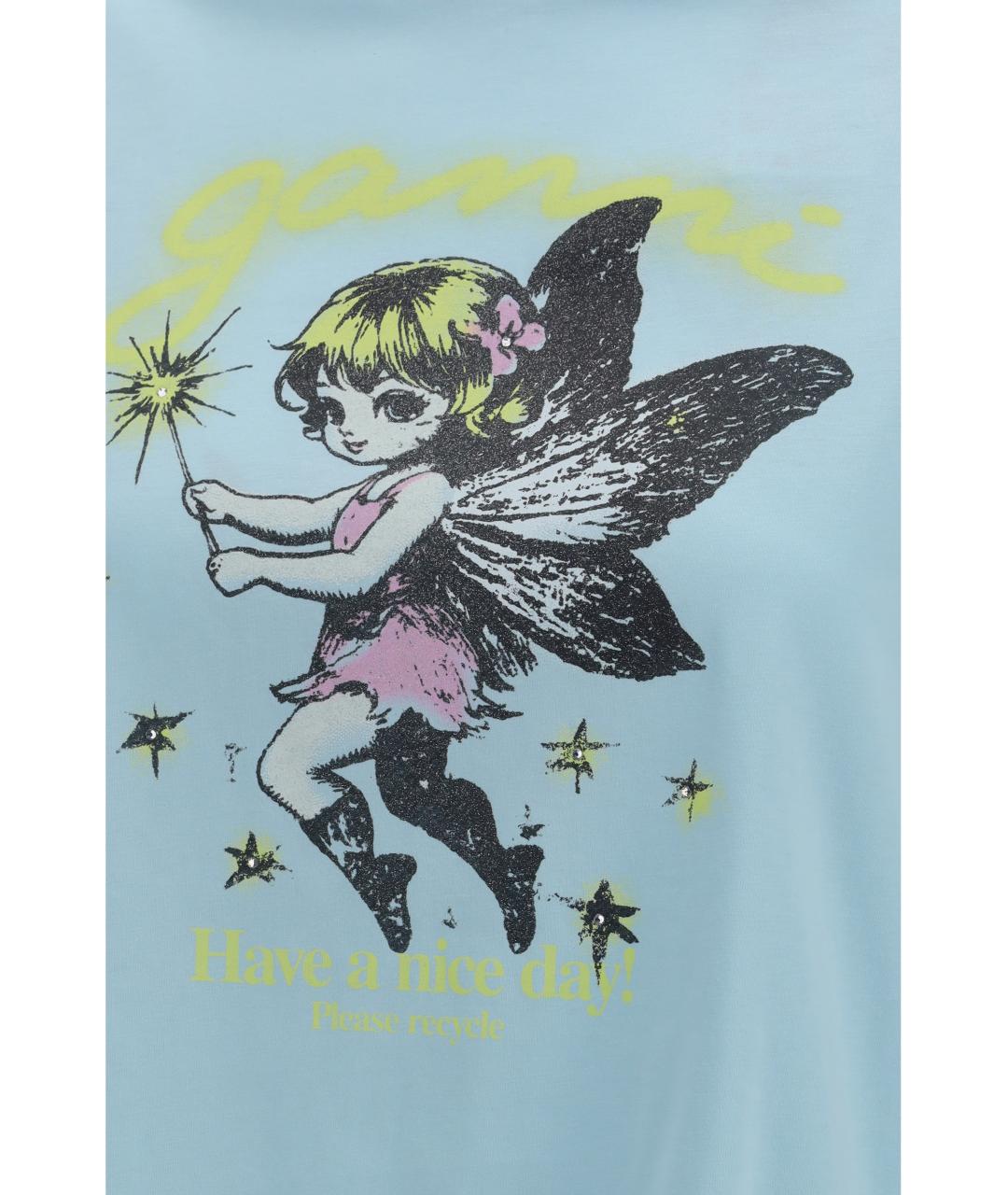 GANNI Голубая хлопковая футболка, фото 3