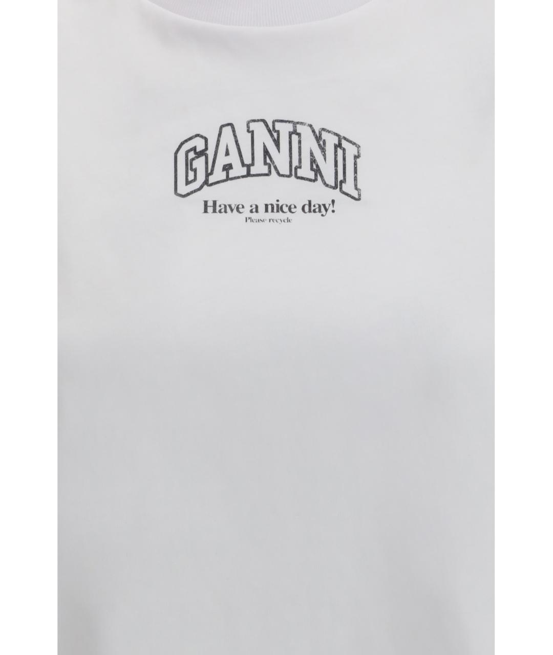 GANNI Белая хлопковая футболка, фото 3