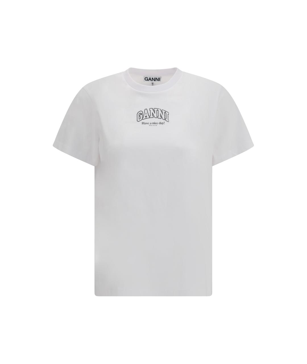 GANNI Белая хлопковая футболка, фото 4