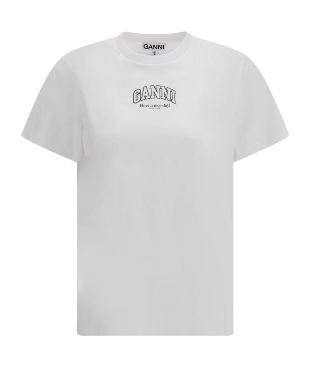 GANNI Белая хлопковая футболка, фото 1