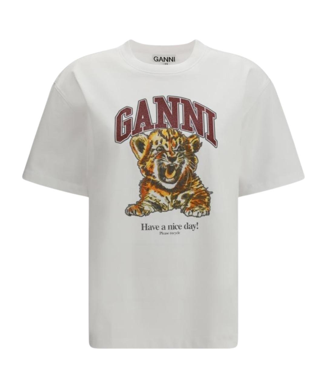 GANNI Белая хлопковая футболка, фото 1