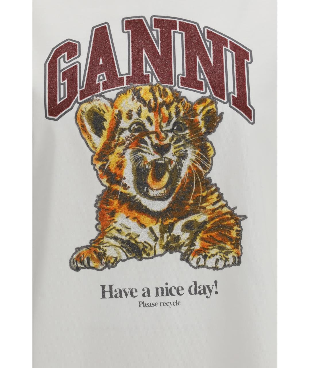 GANNI Белая хлопковая футболка, фото 3