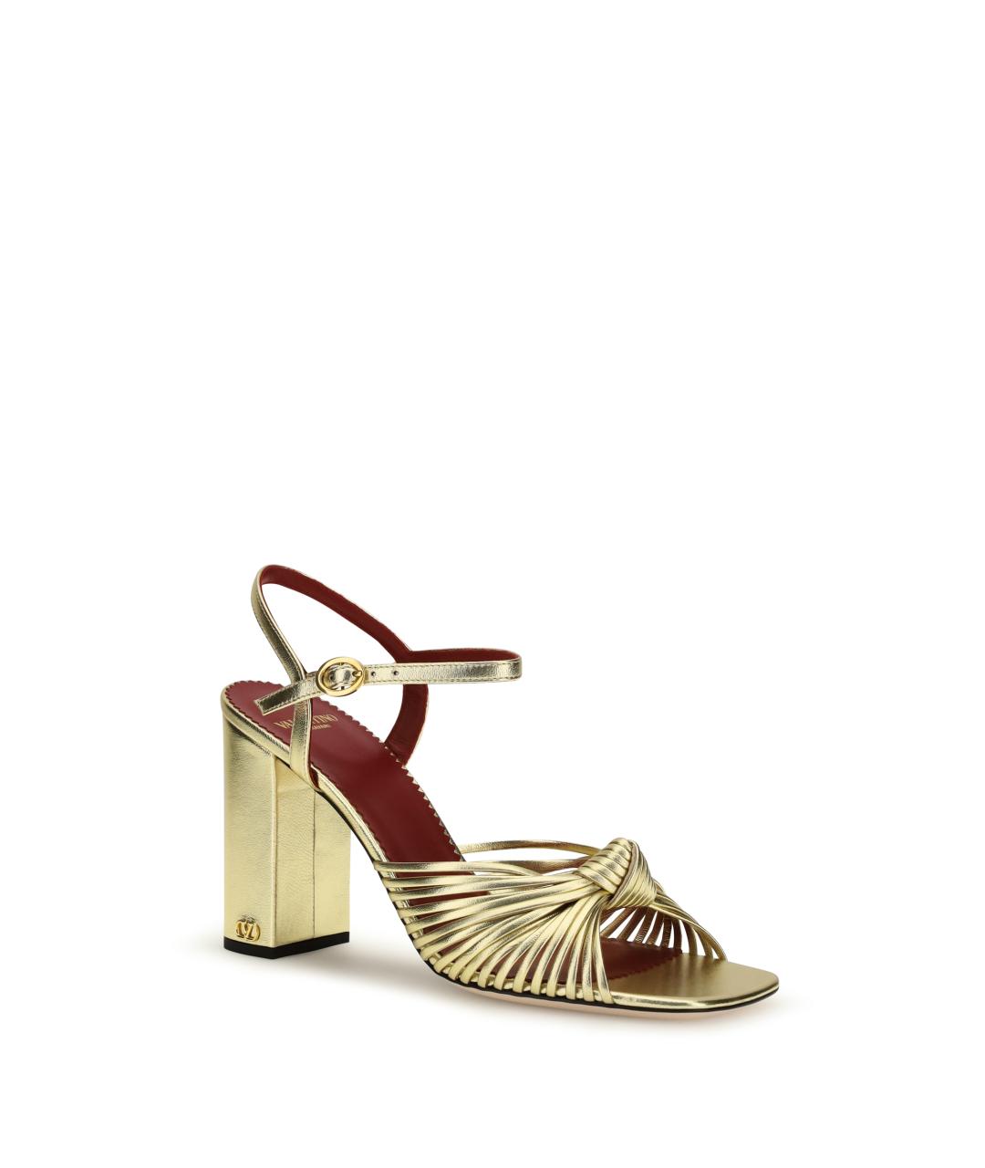 VALENTINO Золотые кожаные босоножки, фото 2