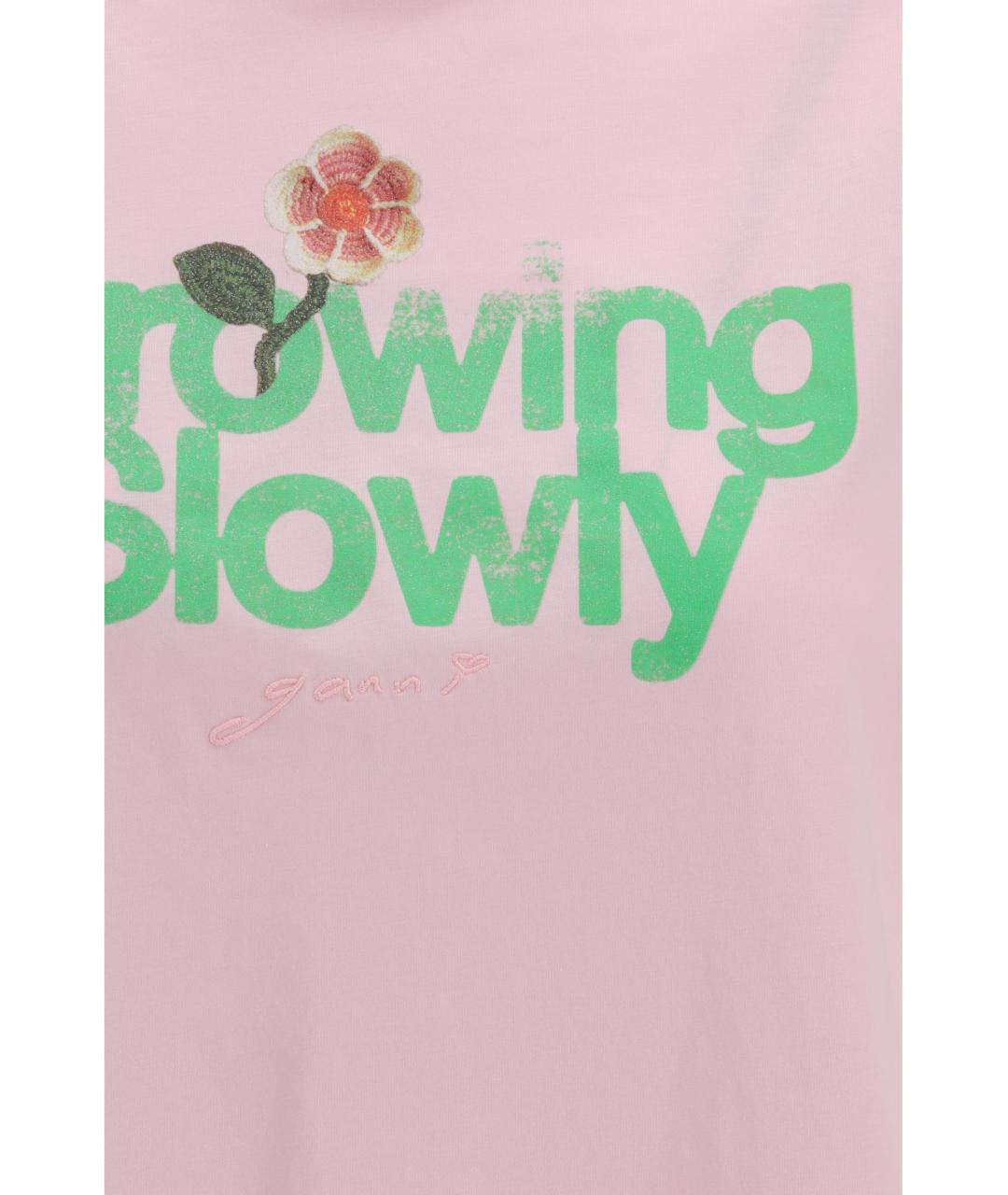 GANNI Розовая хлопковая футболка, фото 3