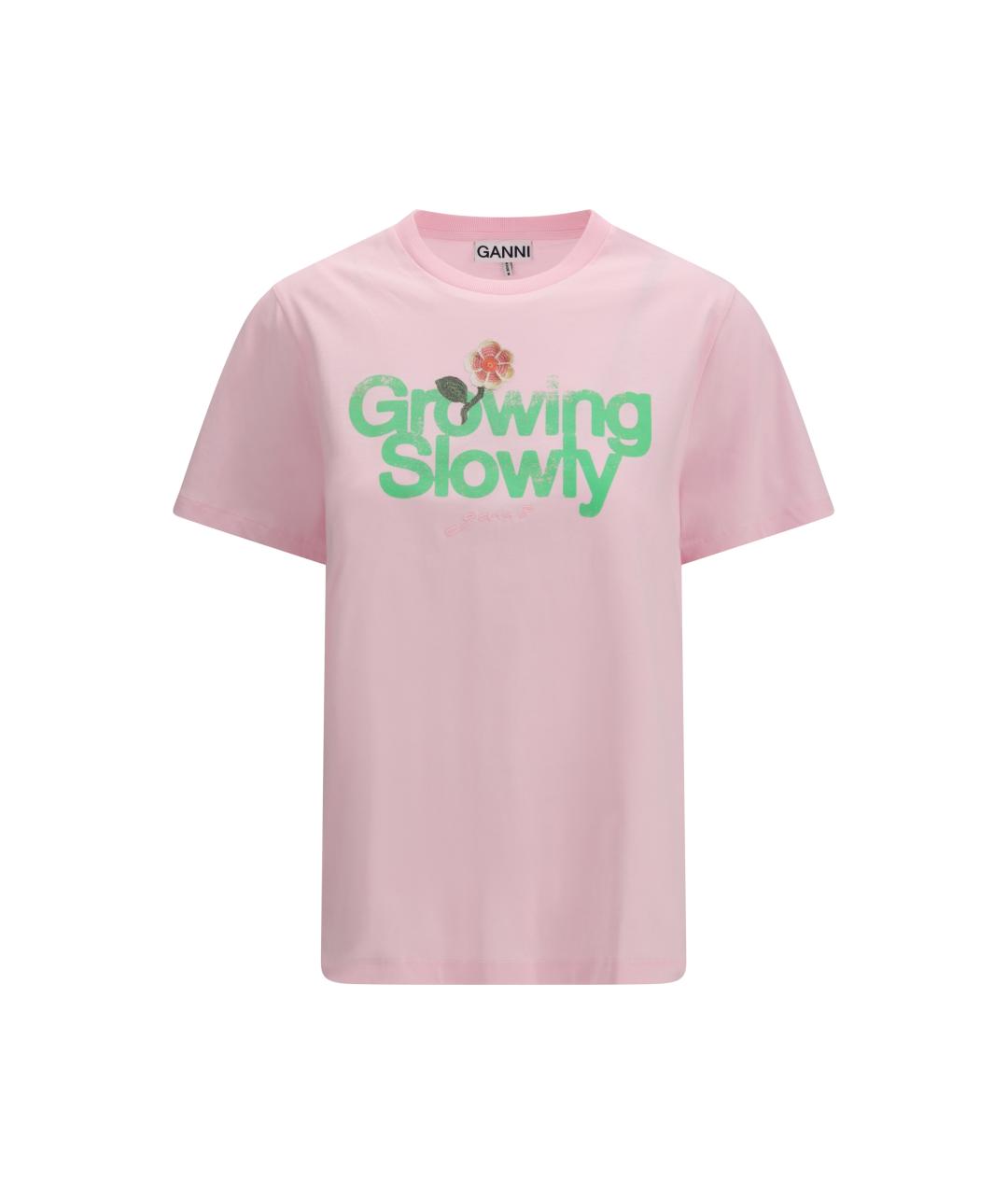 GANNI Розовая хлопковая футболка, фото 4