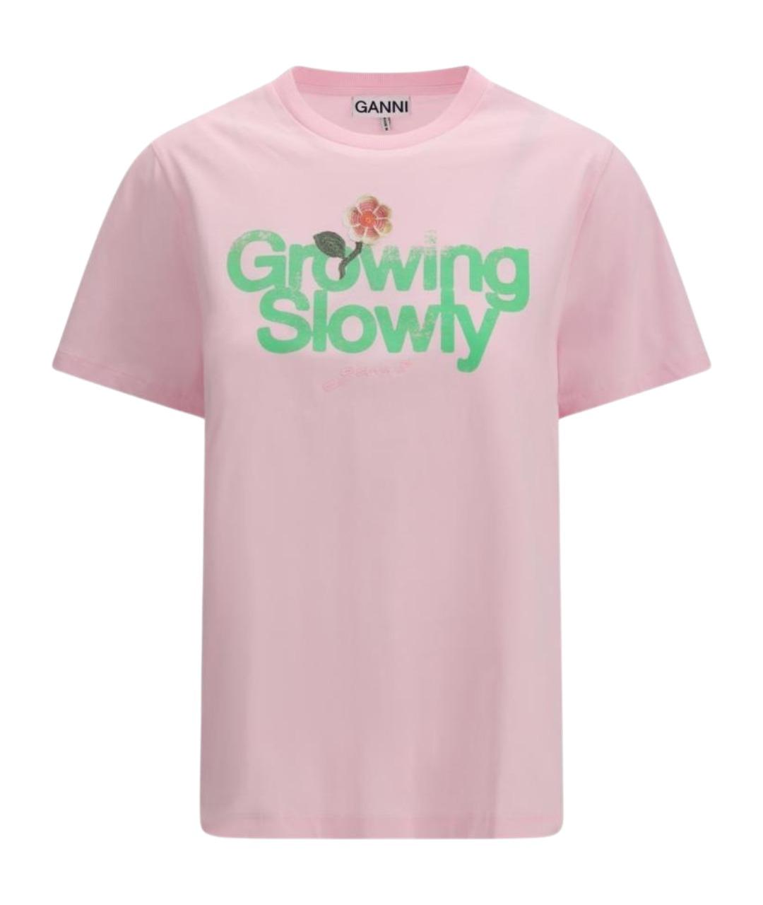 GANNI Розовая хлопковая футболка, фото 1
