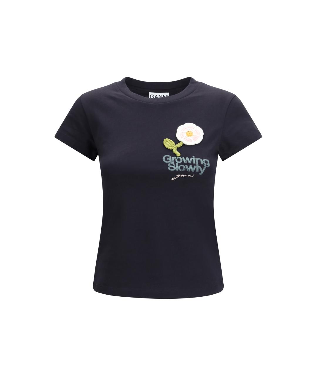 GANNI Черная хлопковая футболка, фото 4