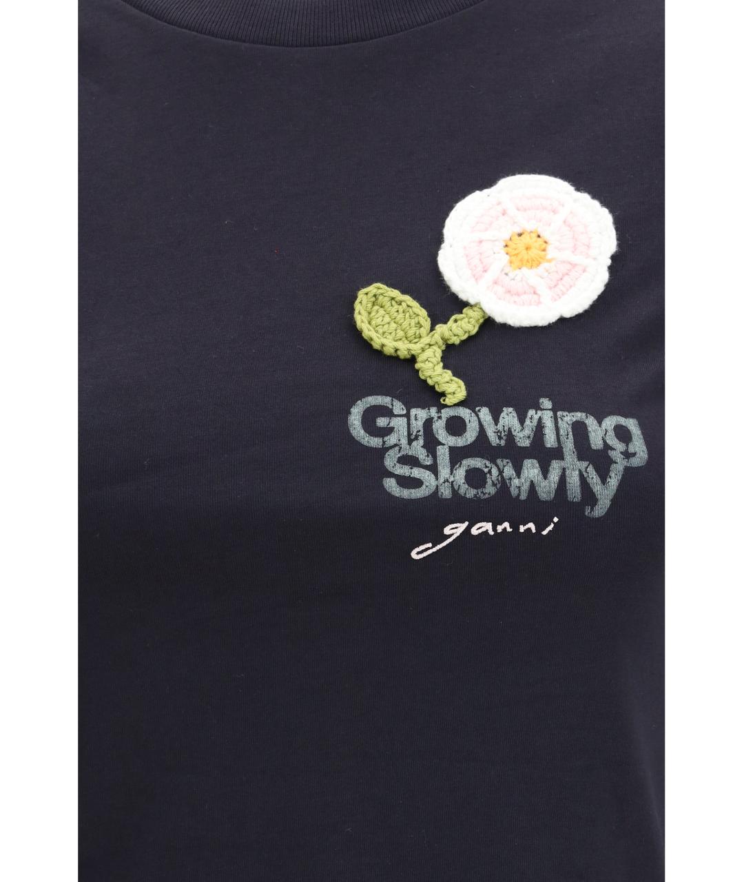 GANNI Черная хлопковая футболка, фото 3