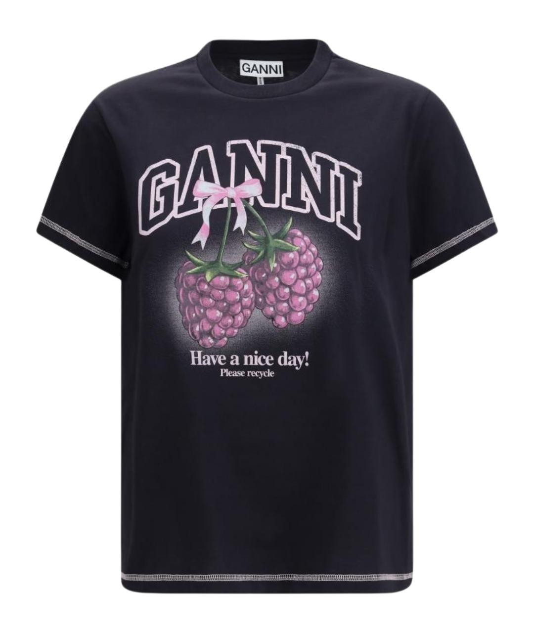 GANNI Черная хлопковая футболка, фото 1