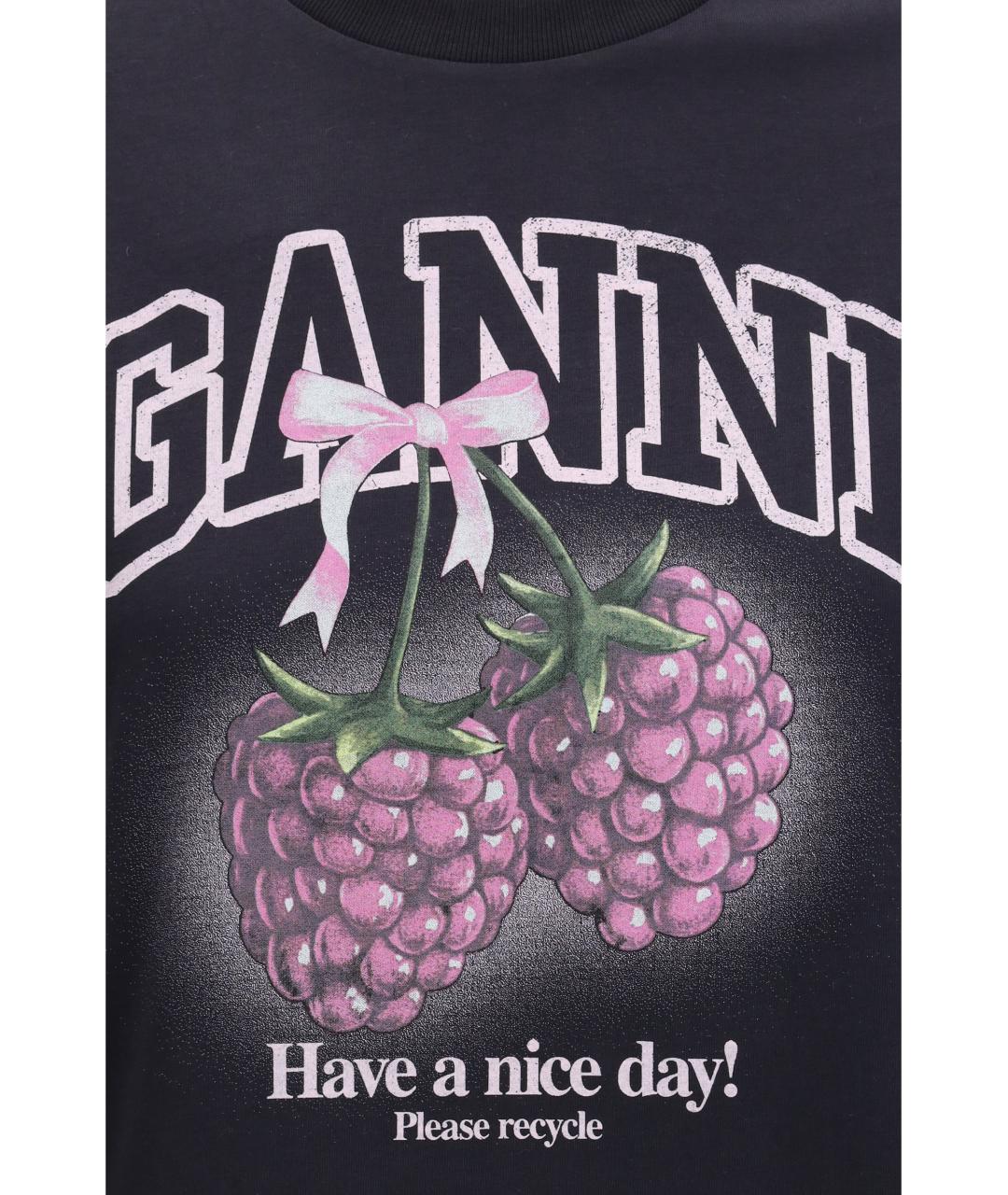GANNI Черная хлопковая футболка, фото 3