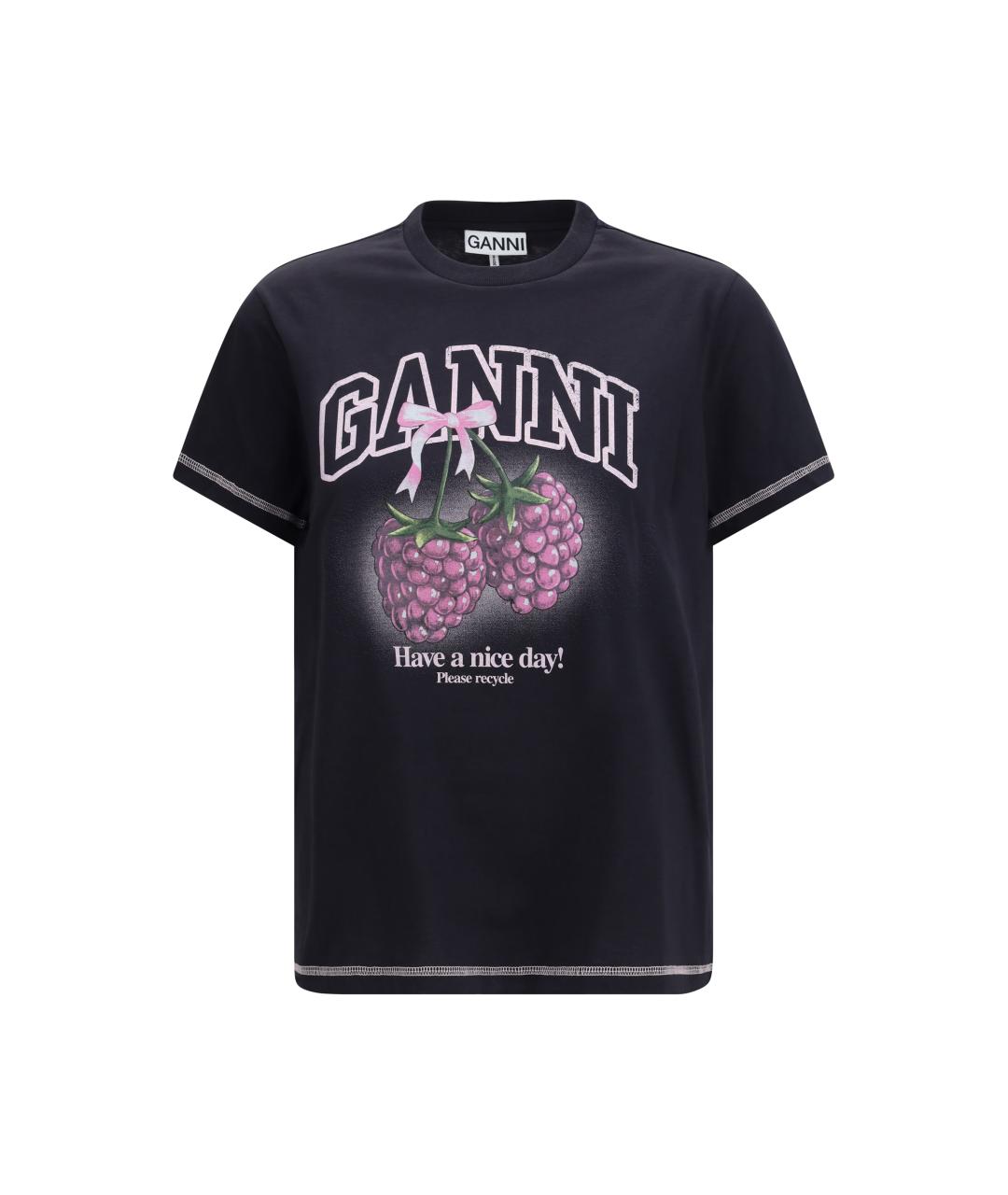 GANNI Черная хлопковая футболка, фото 4