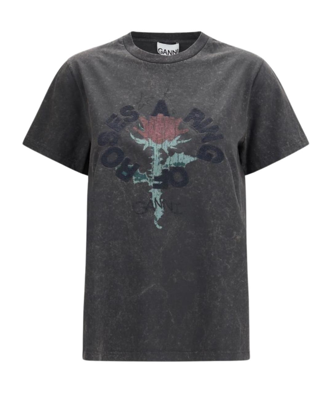 GANNI Антрацитовая хлопковая футболка, фото 1