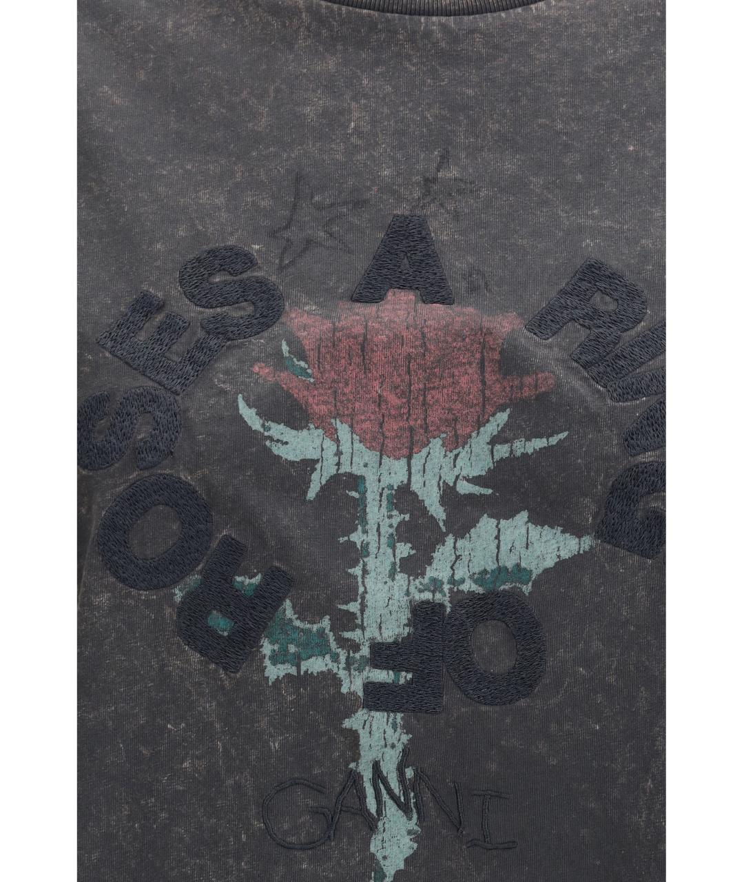 GANNI Антрацитовая хлопковая футболка, фото 3