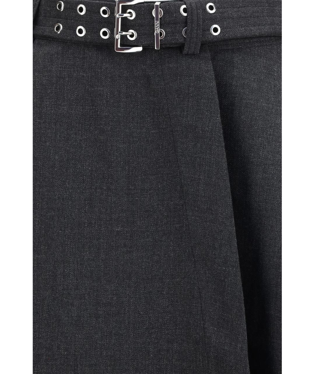 GANNI Черная шерстяная юбка миди, фото 3