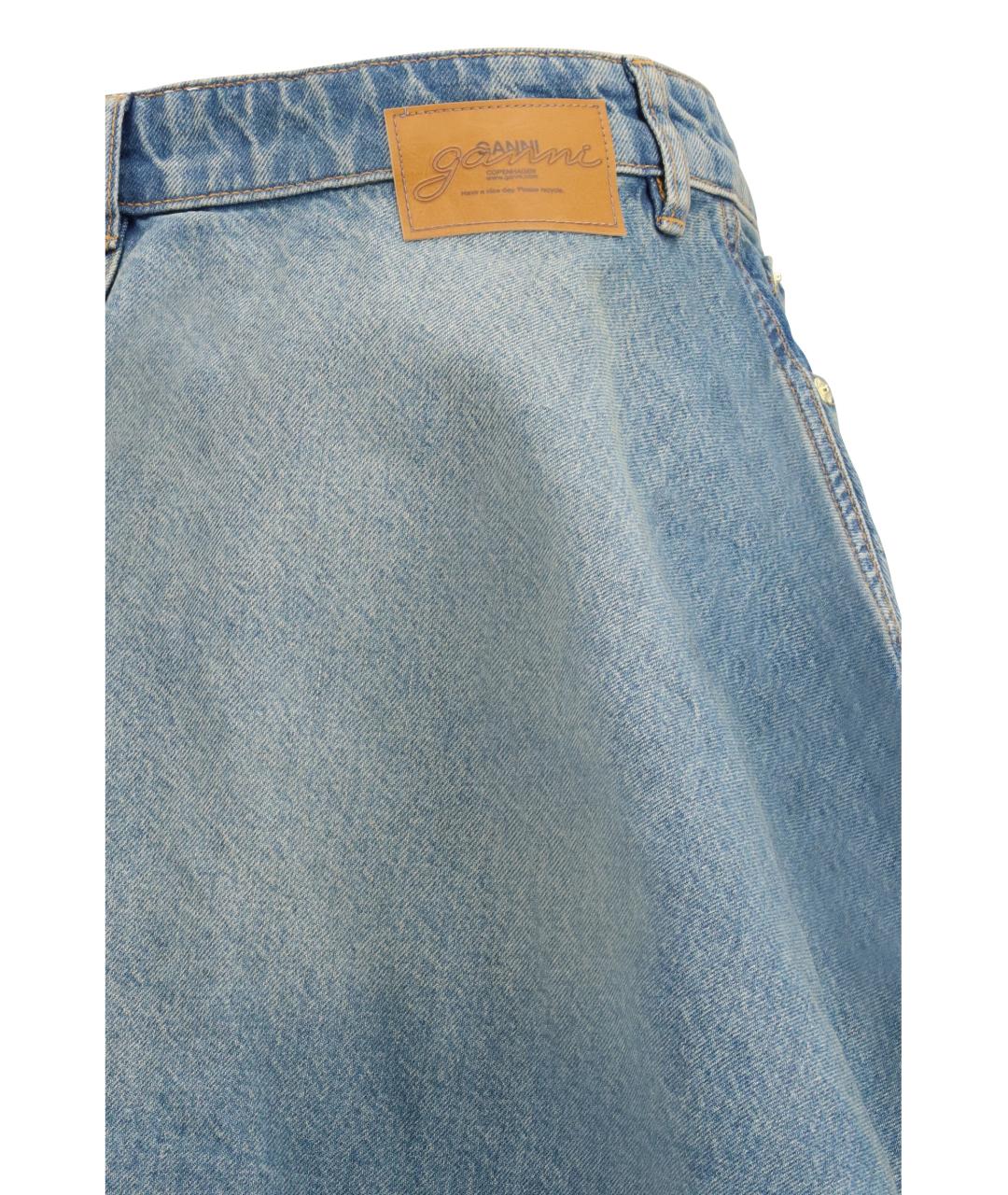 GANNI Синяя хлопковая юбка мини, фото 3