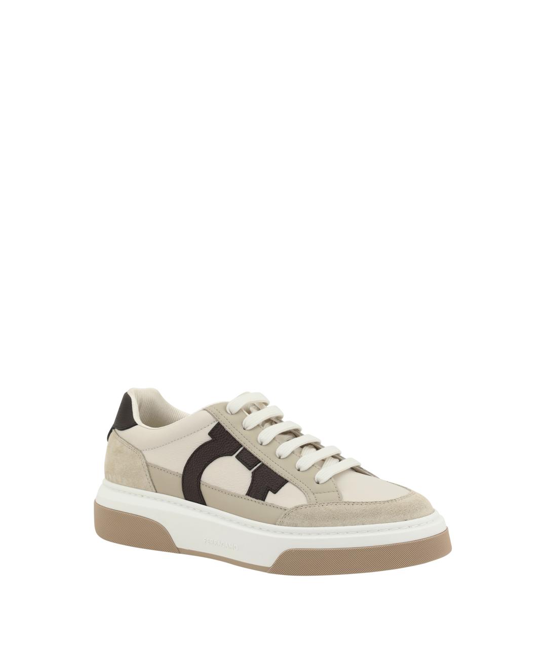 FERRAGAMO Бежевые замшевые низкие кроссовки / кеды, фото 2