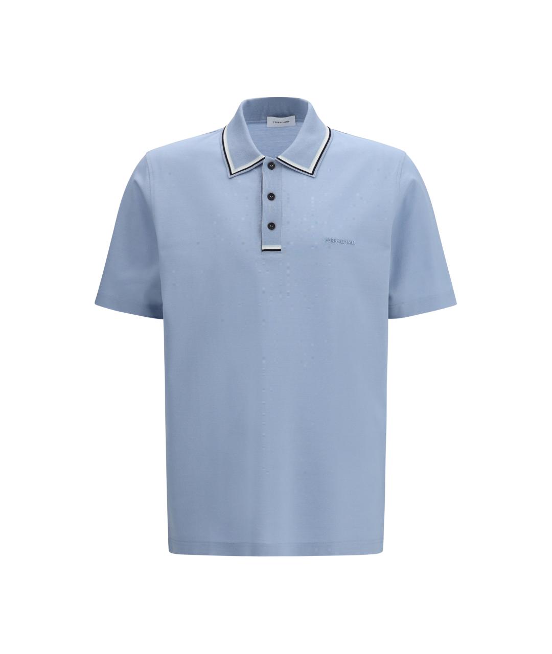 FERRAGAMO Голубое хлопковое поло с коротким рукавом, фото 1