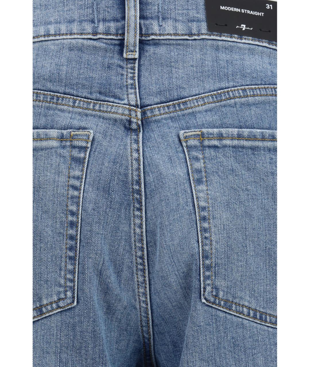 7 FOR ALL MANKIND Голубые хлопко-эластановые прямые джинсы, фото 3