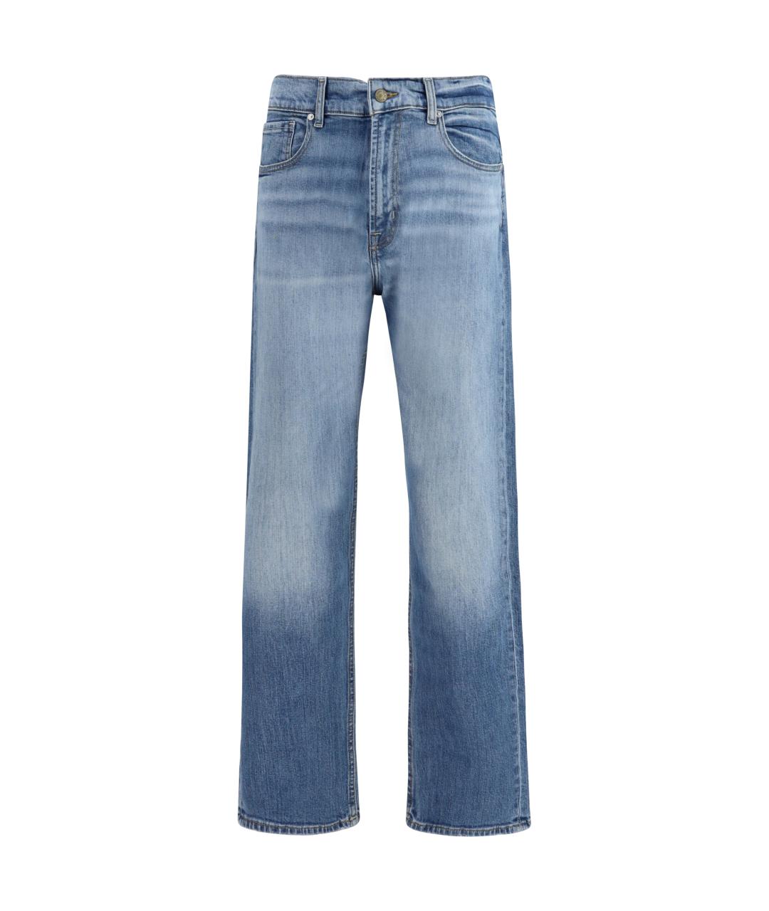 7 FOR ALL MANKIND Голубые хлопко-эластановые прямые джинсы, фото 1