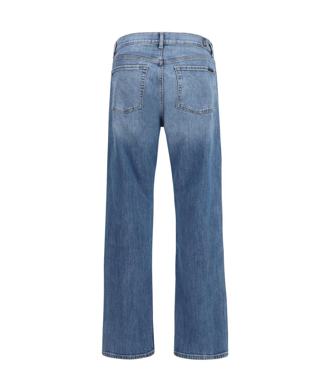 7 FOR ALL MANKIND Голубые хлопко-эластановые прямые джинсы, фото 2