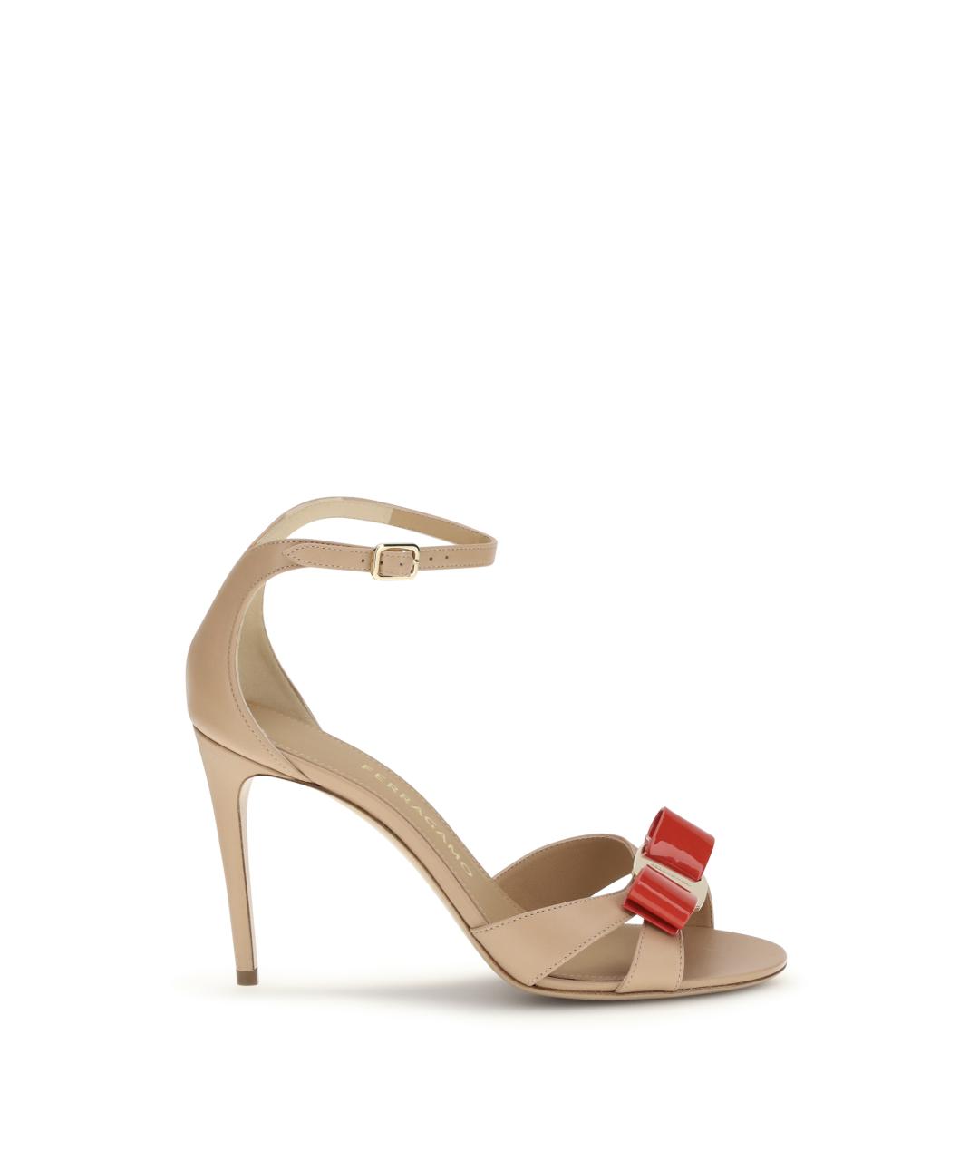 FERRAGAMO Бежевые кожаные босоножки, фото 1