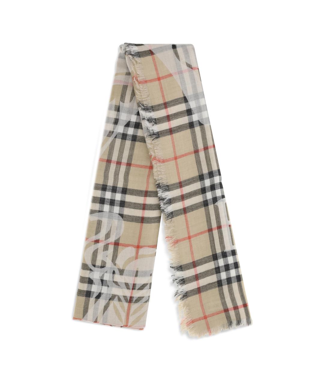 BURBERRY Бежевый шерстяной шарф, фото 2