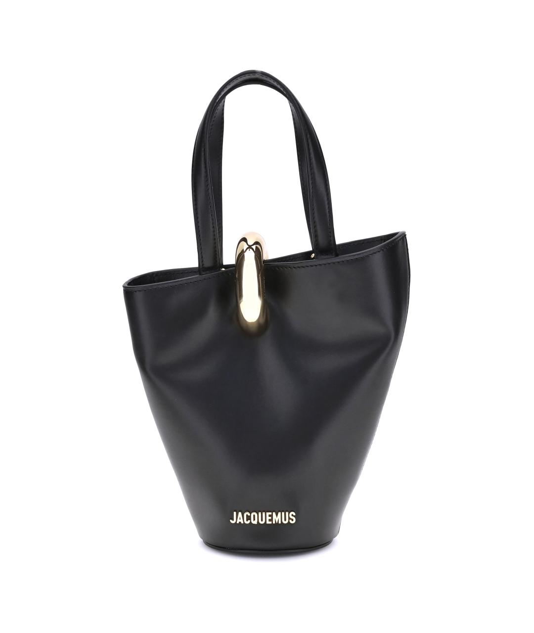 JACQUEMUS Черная кожаная сумка тоут, фото 1