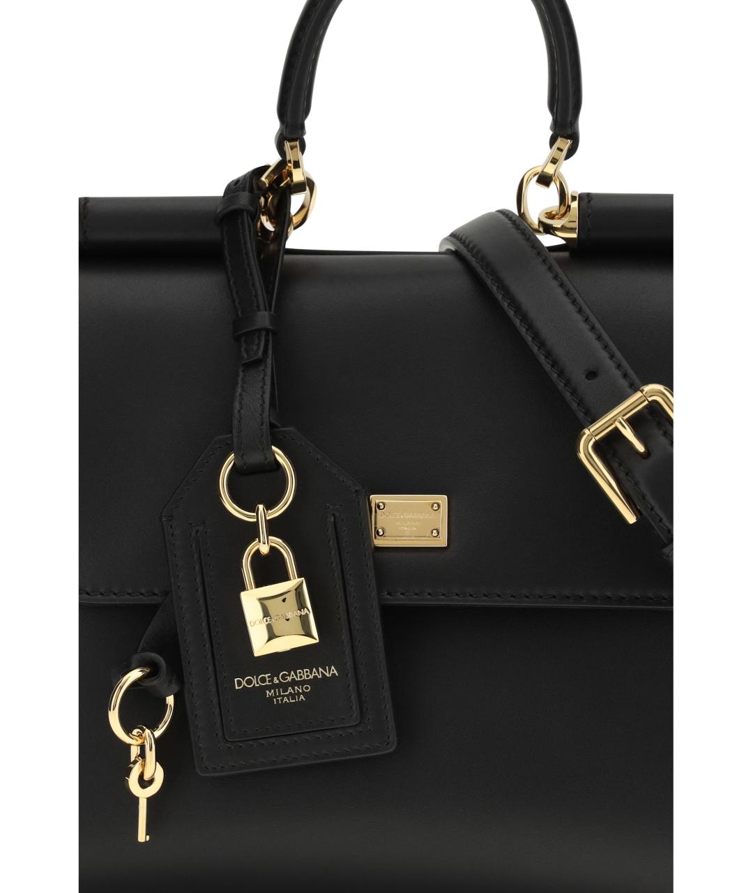 DOLCE&GABBANA Черная кожаная сумка тоут, фото 4