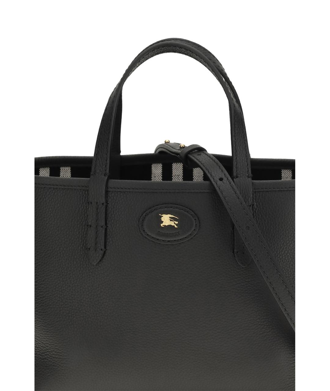 BURBERRY Черная кожаная сумка тоут, фото 4