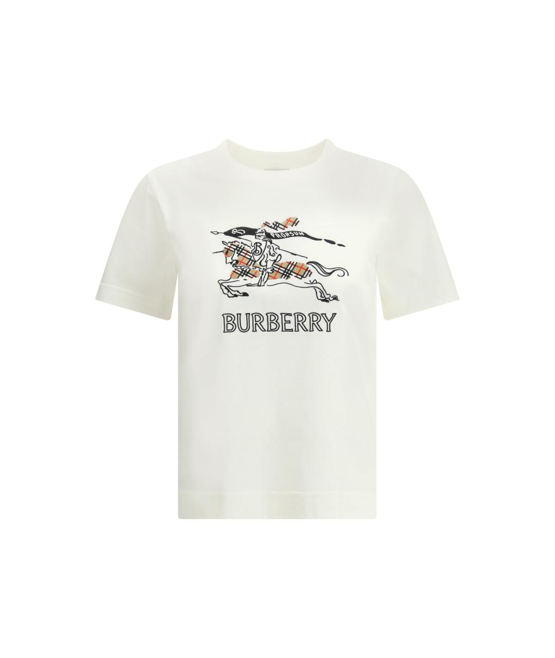 BURBERRY Белая хлопковая футболка, фото 4