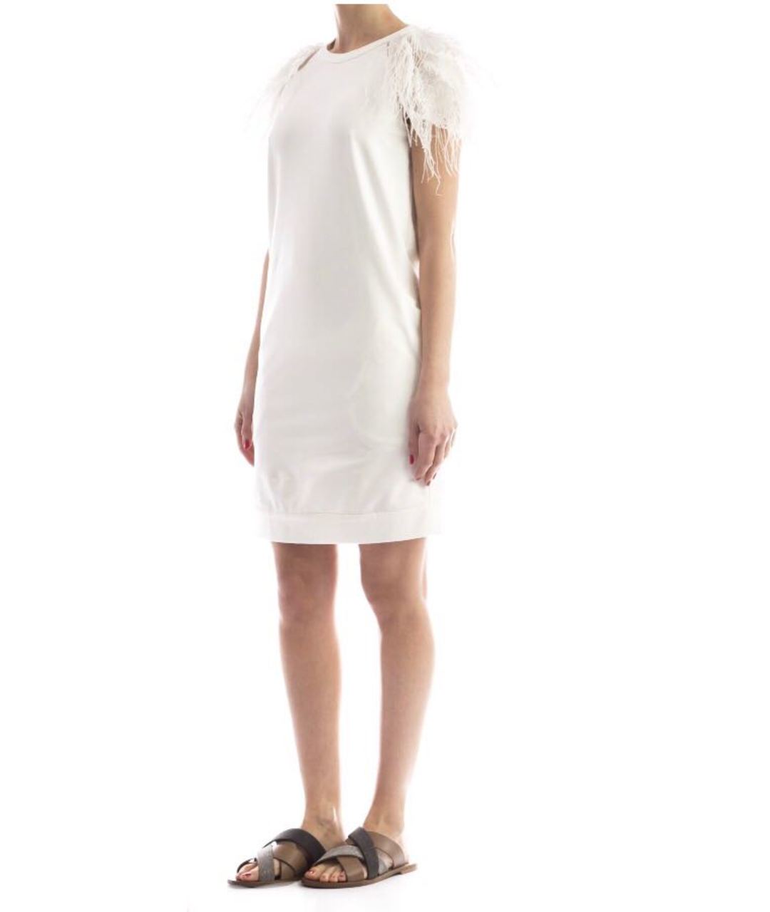 BRUNELLO CUCINELLI Белое хлопко-эластановое повседневное платье, фото 2