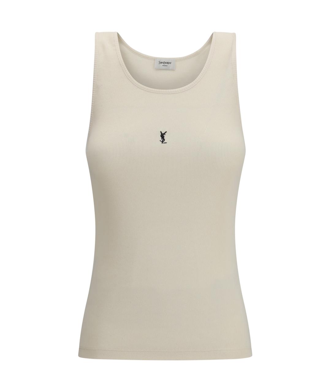 SAINT LAURENT Бежевая хлопковая майка, фото 1