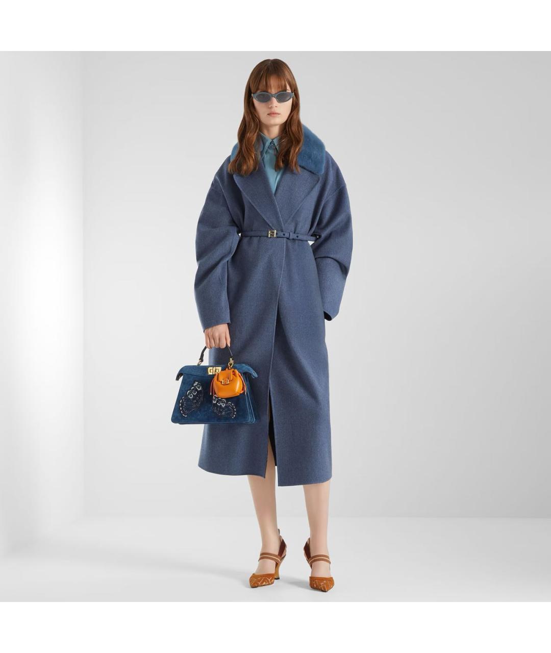 FENDI Синее кашемировое пальто, фото 2