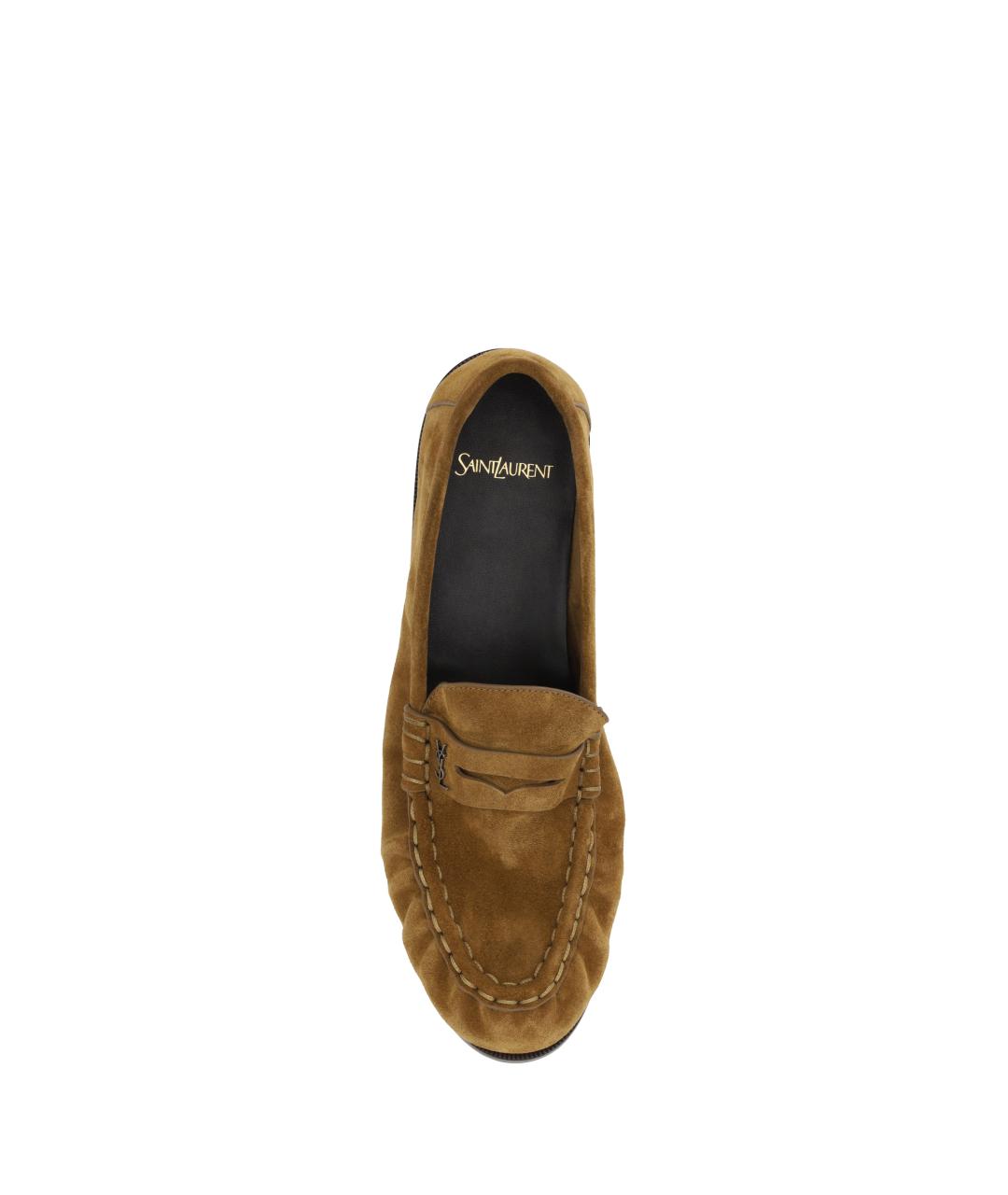 SAINT LAURENT Горчичные кожаные лоферы, фото 4