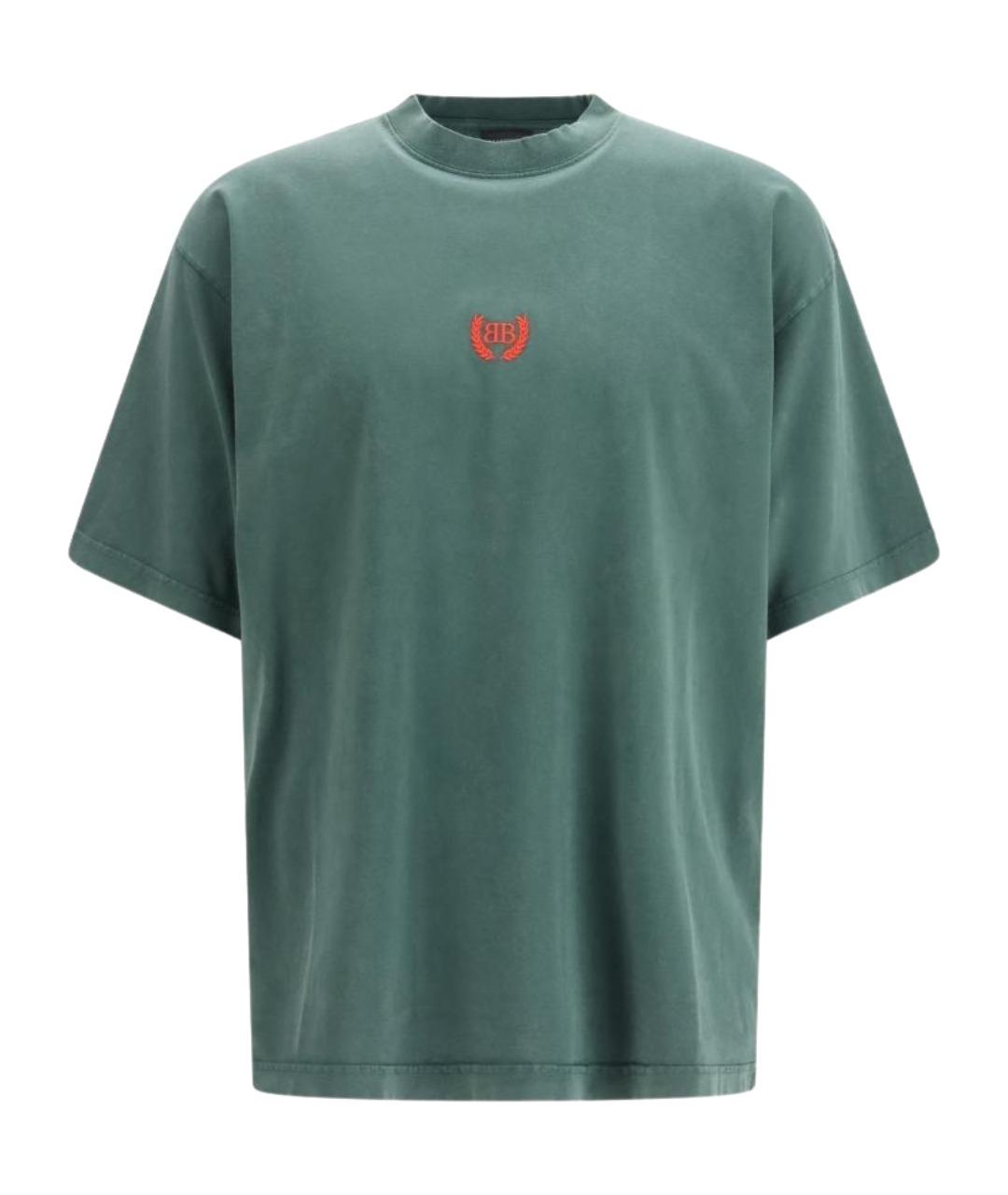 BALENCIAGA Зеленая хлопковая футболка, фото 1