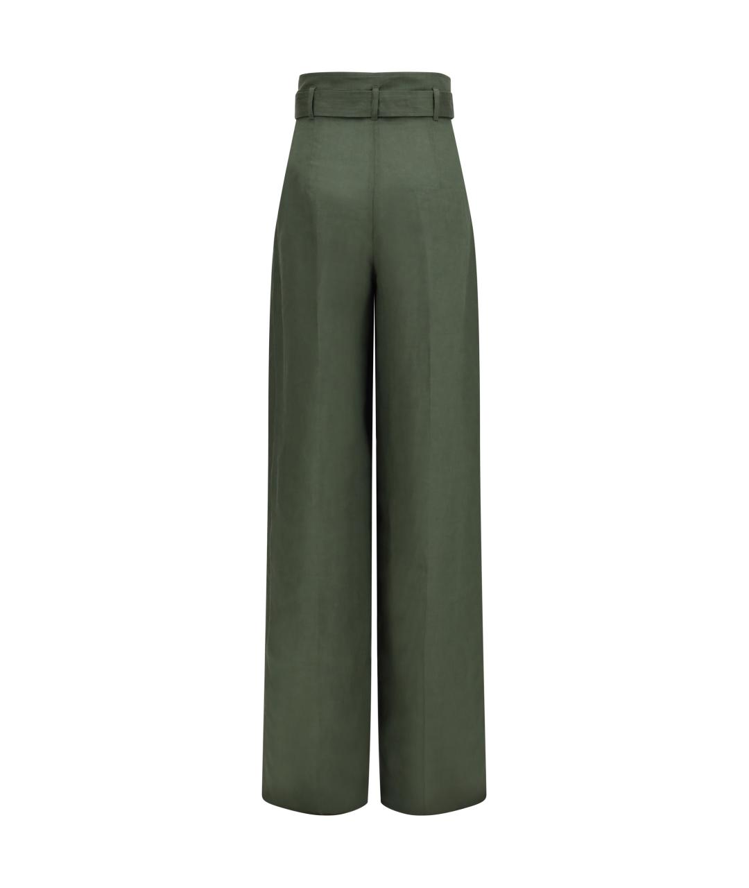 MAX MARA STUDIO Хаки льняные прямые брюки, фото 2