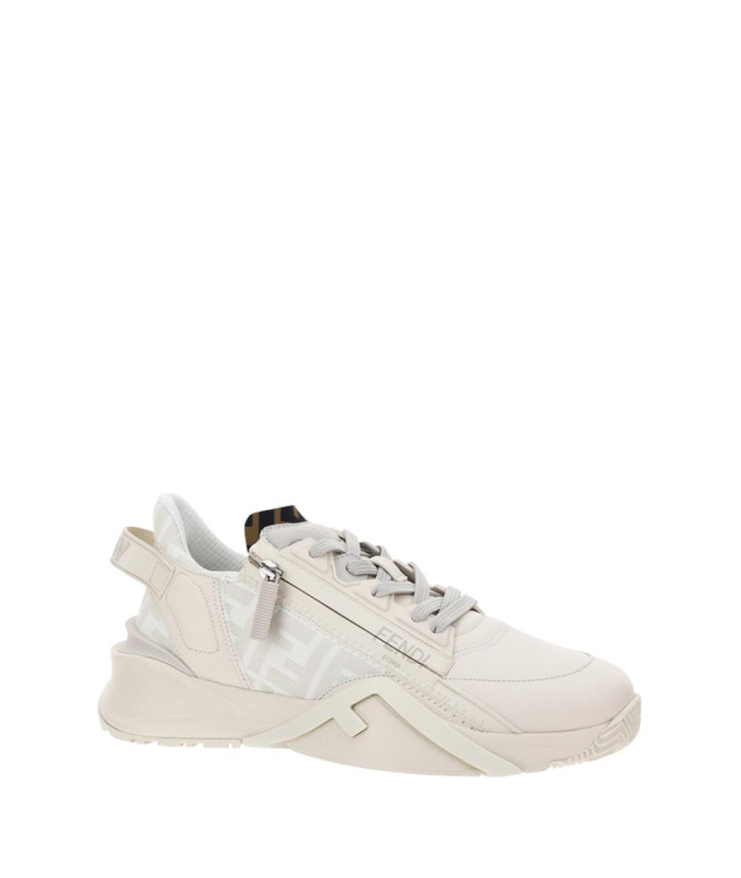 FENDI Бежевые кожаные низкие кроссовки / кеды, фото 2