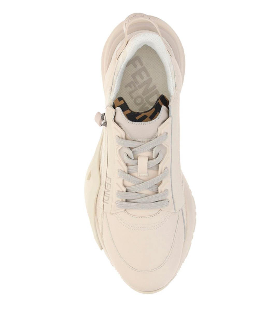 FENDI Бежевые кожаные низкие кроссовки / кеды, фото 4