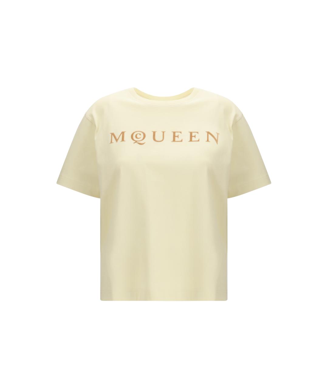 ALEXANDER MCQUEEN Бежевая хлопковая футболка, фото 4