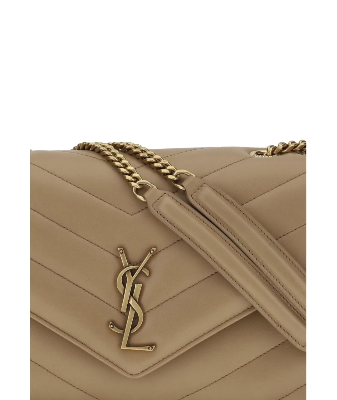 SAINT LAURENT Бежевая кожаная сумка через плечо, фото 4