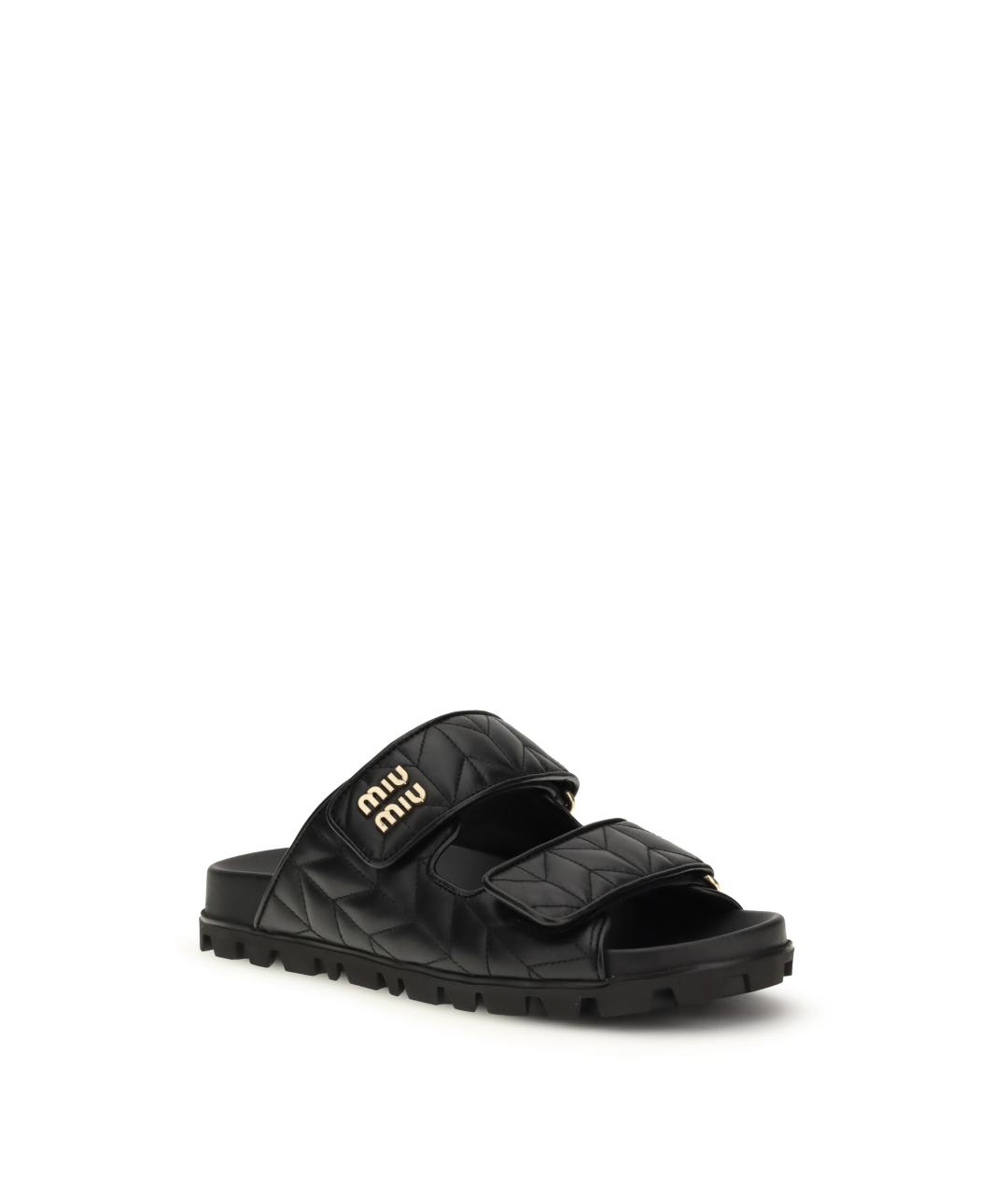 MIU MIU Черные кожаные шлепанцы, фото 2