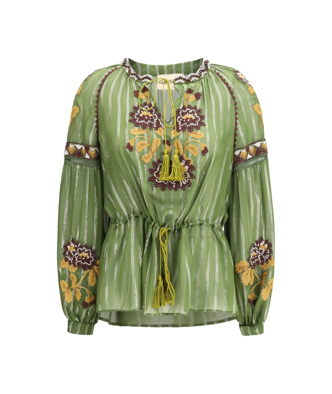 VALENTINO Зеленая шелковая блузы, фото 1