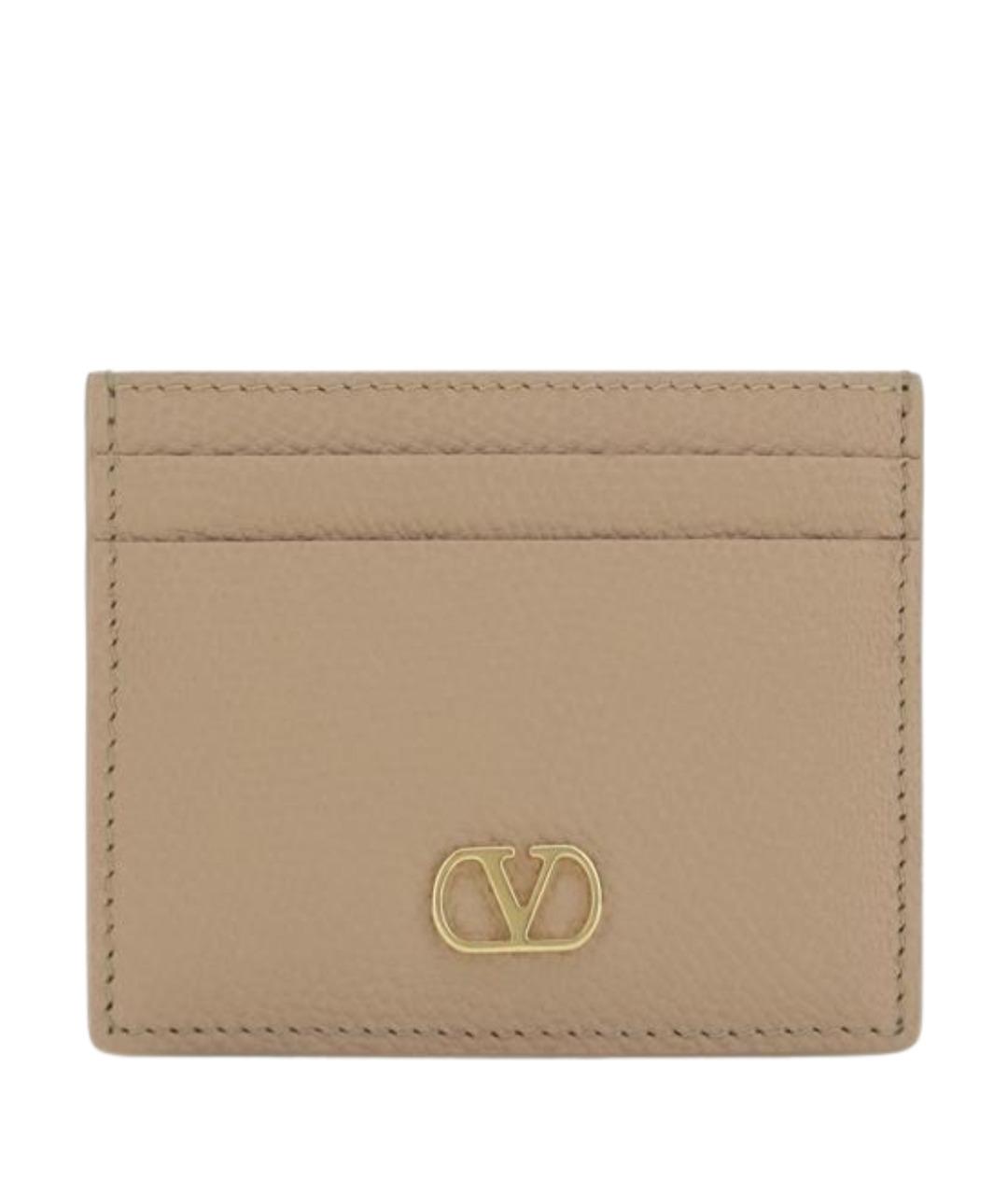VALENTINO Бежевый кожаный кардхолдер, фото 1