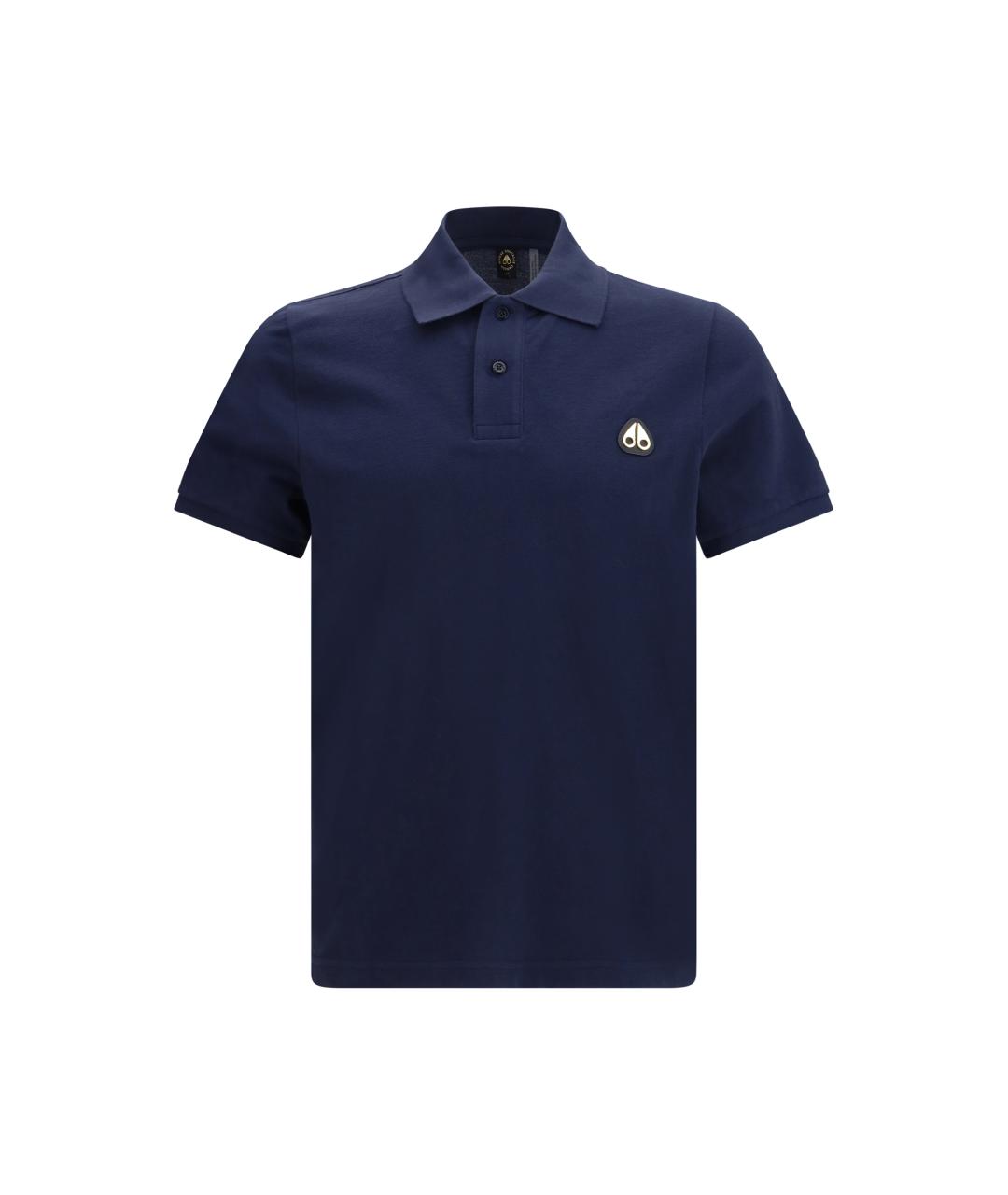 MOOSE KNUCKLES Темно-синее хлопковое поло с коротким рукавом, фото 1