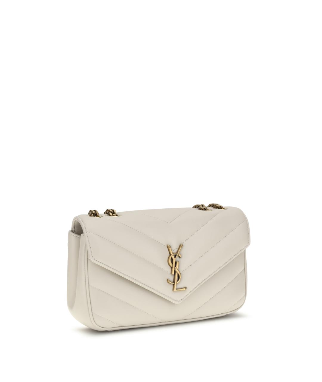 SAINT LAURENT Белая кожаная сумка через плечо, фото 2