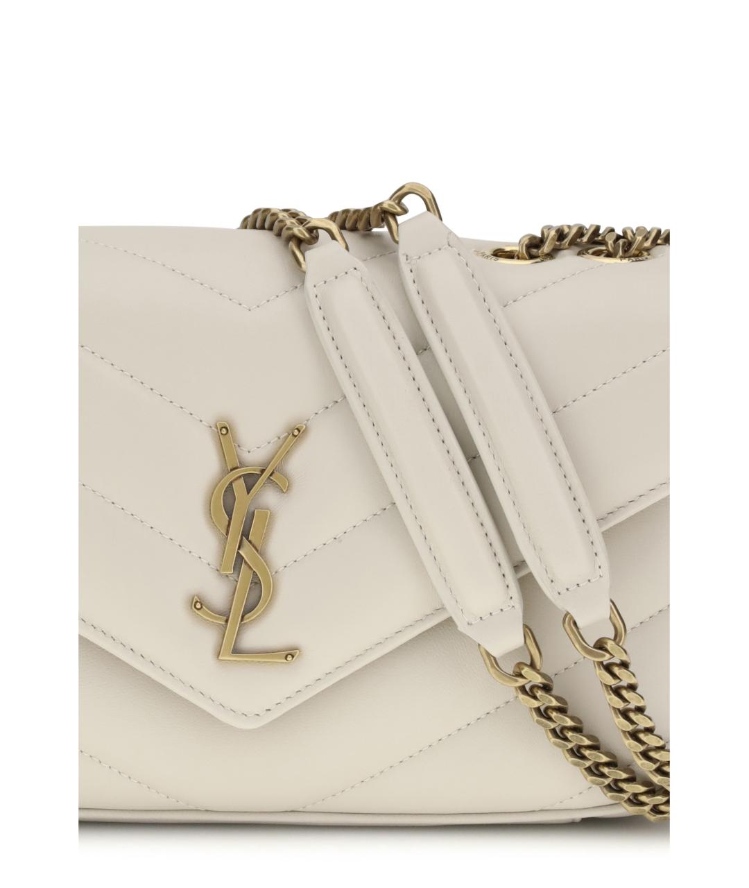 SAINT LAURENT Белая кожаная сумка через плечо, фото 4